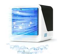 Climatiseur Mobile, 3 en 1 Mini Ventilateur Portable USB avec Eau, 500 ML, 3 Vitesses, sans Évacuation, Lumières 7 Couleurs, Petit Rafraichisseur d'air pour Chambre et Bureau (Noir)