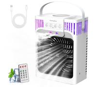 Climatiseur mobile 4 en 1 avec télécommande, 3 vitesses, 3 modes de brume, réservoir d'eau de 1200 ml, minuterie de 2 à 8 heures, veilleuse, climatiseur sans tuyau d'évacuation pour chambre, bureau