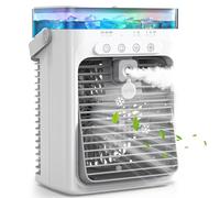 Climatiseur Mobile 4 en 1, Mini Climatiseur Portable sans Évacuation, Ventilateur Climatiseur USB, 3 Vitesses, 2 Modes Brumisation, Réservoir 1000ML, Minuterie 2/4/8H, Silencieux pour Chambre Voiture