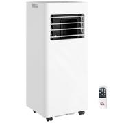HOMCOM Climatiseur mobile 9000 BTU/H 2,6KW climatiseur portable 3 en 1 refroidissement, ventilateur, déshumidificateur, mode veille, minuterie 24H, 2 vitesses et télécommande, kit d'évacution, blanc