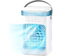 Climatiseur mobile, mini refroidisseur d'air avec refroidissement à eau, USB 4 en 1, climatiseur mobile portable, 6 vitesses d'air et 8 LED, minuterie 1 à 6 h, pour chambre, appartement et bureau