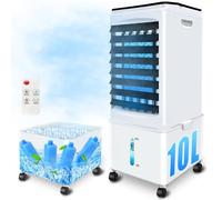 Climatiseur mobile sans tuyau d'évacuation - 10 l - 60 W - Avec minuterie 12 h - 40 dB - Oscillation à 120° - Réservoir d'eau amovible - Télécommande - Silencieux - Pour appartement, chambre et pièces