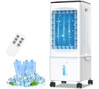 Climatiseur Mobile Silencieux 9.5L Rafraîchisseur d'Air Portable Sans Evacuation, Réservoir Détachable, 60W, 3 Vitesses, 7H Minuteries, 60°/120° Oscillation, Télécommande, 3 Blocs Réfrigérants pour Ch