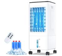 Climatiseur Mobile Silencieux Rafraîchisseur d'Air Portable 6L, 60W, Sans Evacuation, 7H Minuteries, 60°/120° Oscillation, 3 Vitesses, Télécommande, 3 Blocs Réfrigérants pour Chambre Bureau