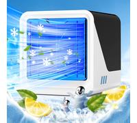 Climatiseur Mobile, Ventilateur USB 3 en 1 avec Refroidissement par Eau, Réservoir d'eau de 500 ML, 3 Vitesses, Lumières 7 Couleurs, Climatiseur Portable Rafraîchisseur d'air pour Chambre et Bureau