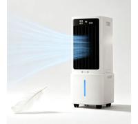Climatiseur portable 12L, refroidisseur évaporatif 3-en-1, ventilateur silencieux, télécommande, 3 vitesses modes et oscillation 120°, réservoir amovible, blocs de glace, roulettes pour maison bureau
