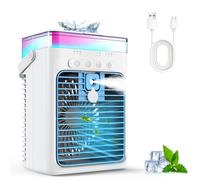 Climatiseur Portable, 3-en-1 Refroidisseur par Évaporation avec 3 Vitesses & 2 Modes Brumisation, 1000ml Mini Climatiseur, Ventilateur USB avec Lumière RGB & Minuterie pour Chambre Bureau Voiture