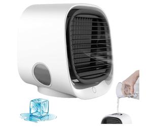 Climatiseur portable Airabreeze alimenté par USB, 3 vitesses avec lumière LED nocturne, ventilateur de bureau léger pour la maison, le bureau, la chambre et les voyages white