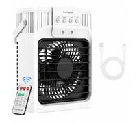 Climatiseur portable de 1200 ml avec télécommande, mini refroidisseur d'air 5 en 1, 3 vitesses du vent et 3 modes de brumisation, minuterie de 2 à 8 heures, lumière à