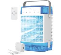 Climatiseur portable, petit ventilateur AC à 3 vitesses, refroidisseur d'air par évaporation avec télécommande, fonction minuterie, veilleuse 7 couleurs, 2 modes de brume, climatiseur personnel pour