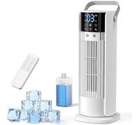 Climatiseur portable, refroidisseur d'air 4-en-1 à refroidissement par eau, oscillation à 90°, écran LED, climatiseur silencieux sans tuyau d'évacuation d'air(blanc)