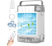 Climatiseur portable, refroidisseur d'air évaporatif personnel avec double réservoir, 2 modes de brume, 3 vitesses du vent, ventilateur de bureau alimenté par USB avec éclairage d'ambiance 7 couleurs