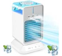 Climatiseur portable, refroidisseur d'air par évaporation 4 en 1, mini refroidisseur d'air personnel avec 3 vitesses de vent et 3 brumes fraîches et minuterie de 2 à 4 heures, ventilateur de refroidis