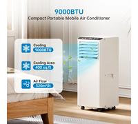 Climatiseur Portable Silence 9000 BTU 3 en 1, refroidissement, déshumidification, ventilateur à 2 vitesses, minuterie 24H, télécommande, climatisation Mobile 7000BTU