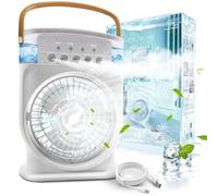 Climatiseur Portable Silencieux 4 en 1, Ventilateur Brumisateur Eau, Climatiseur Mobile sans Évacuation, Mini Climatiseur, Climatisation Rechargeable Clim Humidificateur Type-C avec Minuterie (Blanc)