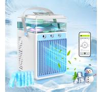 Climatiseur Portable, USB Mini Climatiseur Mobile Brume fraîche Refroidisseur d'air, 5 en 1 Ventilateur Humidificateur Climatiseur Mobile sans Évacuation, 800ML Air Cooler Fan Écologique et Silencieux