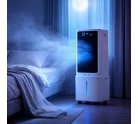 Climatiseur portable, ventilateur refroidissant évaporatif 3-EN-1 avec télécommande et affichage numérique, 3 vitesses, réservoir 12L, 2 blocs de glace, minuterie 12H pour maison chambre bureau