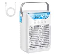 Climatiseurs portables, refroidisseurs d'air personnels, silencieux, 4 en 1, par évaporation, avec 3 vitesses de vent, grand réservoir d'eau, veilleuses LED, minuterie 2-4-6 heures,Blanc,21in