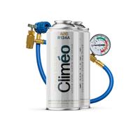 Climéo 2 x 400 ml et tuyau avec manomètre - Remplacement écologique du réfrigérant R134a/R12 - Remplissage autonome du climatiseur