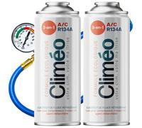 Climéo 3 en 1 - 2 x 400 ml avec tuyau et manomètre - Remplacement écologique pour réfrigérant et scellant R134a/R12 - Service autonome de climatisation