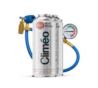 Climéo 3 en 1 - 2 x 400 ml avec tuyau et manomètre - Remplacement écologique pour réfrigérant et scellant R134a/R12 - Service autonome de climatisation