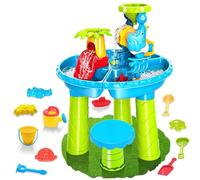 Cliner à Eau pour Enfants, Table de Jeu d'eau et de Sable avec des moules d'animaux, des écopage, truettes, Un râteau à Main, Un Seau, Banc et Plus Encore pour Les Jouets 'arrière-c