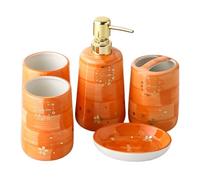 CLINGRE boutique shop uk Ensemble d'accessoires de Salle de Bain en céramique 5 pièces avec Porte-Brosse à Dents, Distributeur de Savon, Plateau et Plus Encore Ensemble de Salle de Bain(Oranje,5pes)