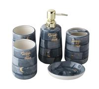 CLINGRE boutique shop uk Ensemble d'accessoires de Salle de Bain en céramique 5 pièces avec Porte-Brosse à Dents, Distributeur de Savon, Plateau et Plus Encore Ensemble de Salle de Bain(Blauw,5pes)