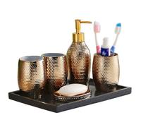 CLINGRE boutique shop uk Ensemble d'accessoires de Salle de Bain en résine 6 pièces, Motif Gouttes de Pluie: Porte-Brosse à Dents, Distributeur de Savon et gobelet Ensemble de Salle de Bain(Gold)
