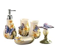 CLINGRE boutique shop uk Ensemble de Salle de Bain 5 pièces en céramique à Motif Papillon en Relief: Distributeur de Savon, Porte-Brosse à Dents, 2 gobelets et Porte-Savon Ensemble de Salle de Bain