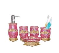 CLINGRE boutique shop uk Ensemble de Salle de Bain 5 pièces en résine Relief 3D, Distributeur de Savon et Porte-Brosse à Dents à Motif Floral en Relief Ensemble de Salle de Bain(Rot)