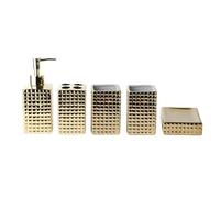 CLINGRE boutique shop uk Ensemble de Salle de Bain doré 5 pièces, Porte-Brosse à Dents en céramique à Motif Treillis 3D, Distributeur de Savon et gobelet Ensemble de Salle de Bain