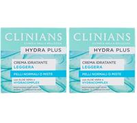 CLINIANS | Hydra Plus Crème hydratante légère pour le visage, Dermatologiquement testé, Made in Italy, 50 ml (Lot de 2)