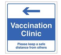 Clinique de vaccination (flèche gauche) - Veuillez garder une distance de sécurité par rapport aux autres graphiques au sol 300 x 300 mm.