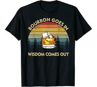 CLINSIS Men's Bourbon Goes in Comes Out Funny Drinking Gift T Shirt Short Sleeves T-Shirt Tops Black M