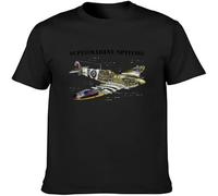 CLINSIS Men's Supermarine Spitfire Airshow Airplane Aeroplane Birthday Gift O Neck Cotton T Shirt Black XXL