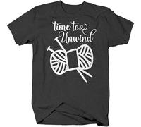 CLINSIS Time to Unwind Cursive Spool of Yarn Needles Knitting Chill T Shirt for Men Black 3XL