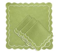 CLIO & CLOVER Lot de 4 serviettes en lin avec bord festonné - 100 % lin - Design de luxe avec bord festonné - Livrées joliment emballées (vert printemps)