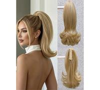Clip à queue de cheval pour cheveux droits pour femmes, queue de cheval en fibre résistante à haute température, cheveux droits naturels, convient aux filles, couleur or Fibre haute température