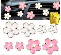 Clip d'Aération de Marguerite FaJoek 8 PCS Clip de Fleur de Désodorisant de Voiture, Clips de Ventilation Voiture, Clips de Ventilation de Fleur Marguerite Décoration (Rose, Blanc)
