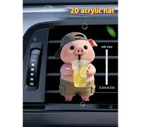 Clip d'assainisseur d'air de voiture mignon petit cochon, avec plusieurs designs pour boire de l'eau de citron/cola/jus de noix de coco/glace, décoration d'aération 2D en acrylique, tampon parfumé att