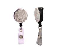 Clip de Badge Rétractable Rond Strass, Porte-carte Décoratif | Cordon Rétractable, Sangle Plastique, pour Cartes D'identité et Accès, Employés, Accueil, Conventions