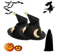 Clip de chapeau de magicien, épingle à cheveux d'Halloween | 2 pièces couvre-chef de costume d'Halloween | Épingles à cheveux pour femmes, Costume étoile et lune brillantes, couvre-chef, chapeau de ma