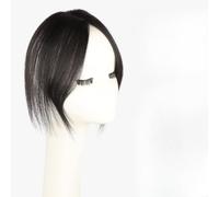 Clip de cheveux humains droits 1,5x3,1 pouces dans Topper | Postiche Wiglet sans couture avec partie centrale for femmes, cheveux fins, marron moka(Natural black,Middle part)
