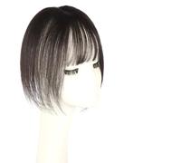 Clip de cheveux humains droits 1,5x3,1 pouces dans Topper | Postiche Wiglet sans couture avec partie centrale for femmes, cheveux fins, marron moka(Natural black,Bangs)