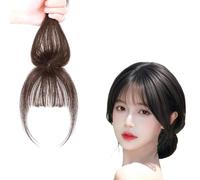 Clip De Couverture À 360° Dans Le Toupet À Frange Wispy Bangs Toppers De Cheveux Postiches 100% Vrais Cheveux Humains Clip De Base En Soie 6 * 8 Cm En Perruques Perruques Frange Avec Branches(Brown)