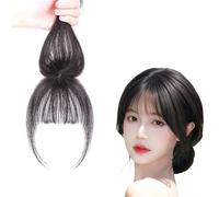 Clip De Couverture À 360° Dans Le Toupet À Frange Wispy Bangs Toppers De Cheveux Postiches 100% Vrais Cheveux Humains Clip De Base En Soie 6 * 8 Cm En Perruques Perruques Frange Avec Branches(Black)