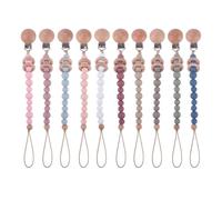 Clip De Sucette En Silicone Pour Bébé, Chaîne De Support De Sucette, Anneau En Hêtre, Jouet De Dentition Pour Bébés Filles Et Garçons À Mâcher