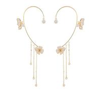 Clip d'oreille de Papillon de Zircon Brillant, Boucles d'oreilles de Gland de Papillon de Fleur, Aucun Clip d'oreille de Papillon de perçage, Cadeau de Bijoux pour des Femmes (1 Pair)