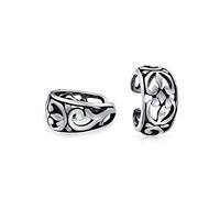 Clip D'Oreille En Argent Sterling 925 Oxydé Avec Des Feuilles Et Des Fleurs En Filigrane Pour Femmes Et Adolescentes, Pour Oreilles Non Percées